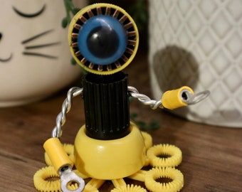 Recycled Tech Part Robot Sculpture – Handmade Octobot Desk Decor: Octobot
