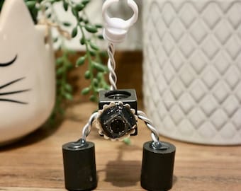 Handmade Recycled Tech Robot Steampunk Desk Mascot: Handy 5.0