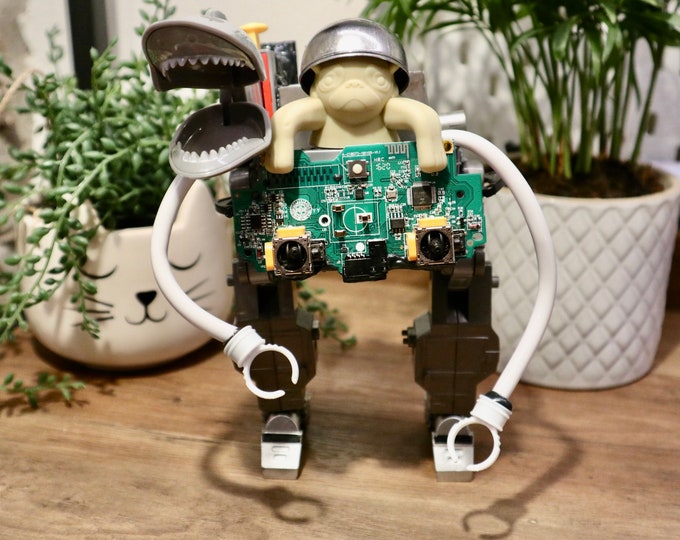 Computer Geek Robot sculpture - A perfect gift for nerds and sci-fi lovers alike made from recycled tech parts! Robot: Pug Bot
