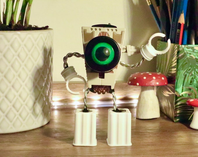 Computer Geek Robot sculpture - A perfect gift for nerds and sci-fi lovers alike made from recycled tech parts! Robot: Sentry Bot