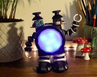 Recycled Tech Robot Sculpture – Geek Desk Accessory with LED Light: Big Daddy 1.0