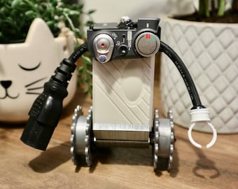 Handmade Recycled Tech Robot Steampunk Desk Mascot: Wheels