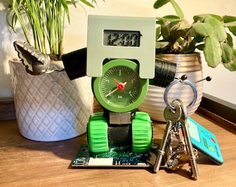 Recycled Tech Part Robot Sculpture – Desk Decor: Clockbot