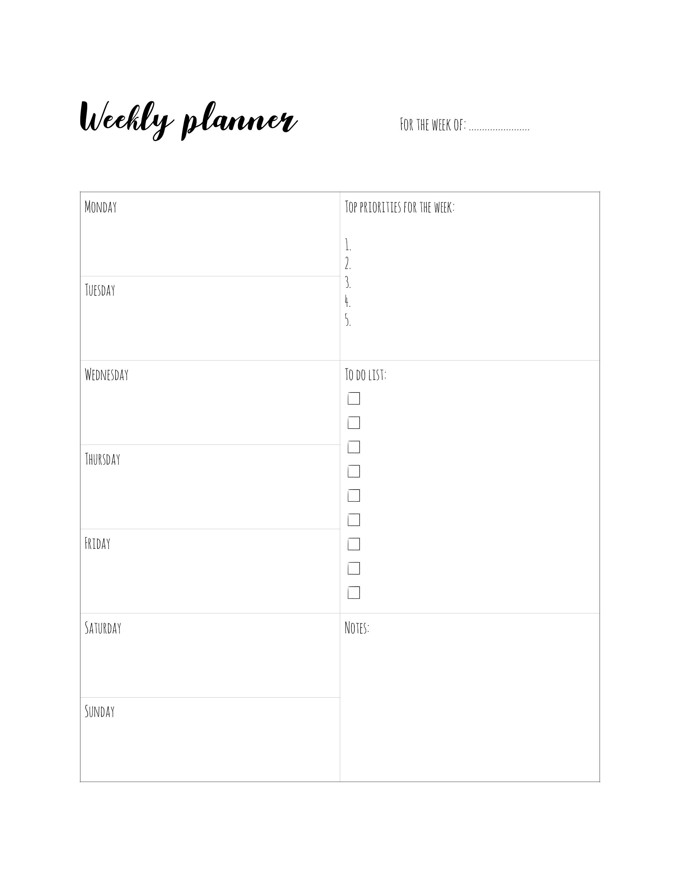 printable weekly planner etsy