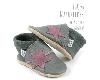 Organic leather crawling shoes minifußBio811, size 18, single pair, slippers for toddlers, baby shoes made of vegetable tanned leather.
