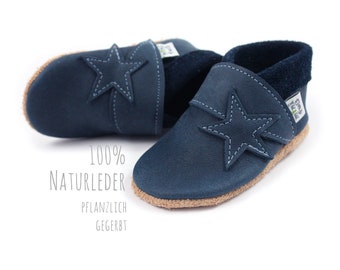 Bio Leder Krabbelschuhe minifußBio871, Hausschuhe für Kleinkinder, Babyschuhe aus weichem, pflanzlich gegerbtem Leder für süße Minifüßchen.