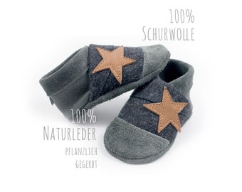 Organic leather crawling shoes minifußBio847, slippers for toddlers, baby shoes made of vegetable tanned leather and 100% virgin wool felt