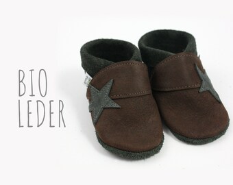 Organic leather crawling shoes minifußBio874, single pair size 18, slippers for toddlers, baby shoes made of soft, vegetable-tanned leather