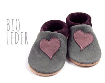 Bio Leder Krabbelschuhe minifußBio879, Hausschuhe für Kleinkinder, Babyschuhe aus weichem, pflanzlich gegerbtem Leder für süße Minifüßchen.