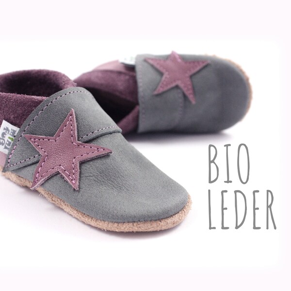 Bio Leder Krabbelschuhe minifußBio869, Hausschuhe für Kleinkinder, Babyschuhe aus weichem, pflanzlich gegerbtem Leder für süße Minifüßchen.