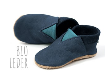 Bio Leder Krabbelschuhe minifußBio891, Hausschuhe für Kleinkinder, Babyschuhe aus weichem, pflanzlich gegerbtem Leder für süße Minifüßchen.