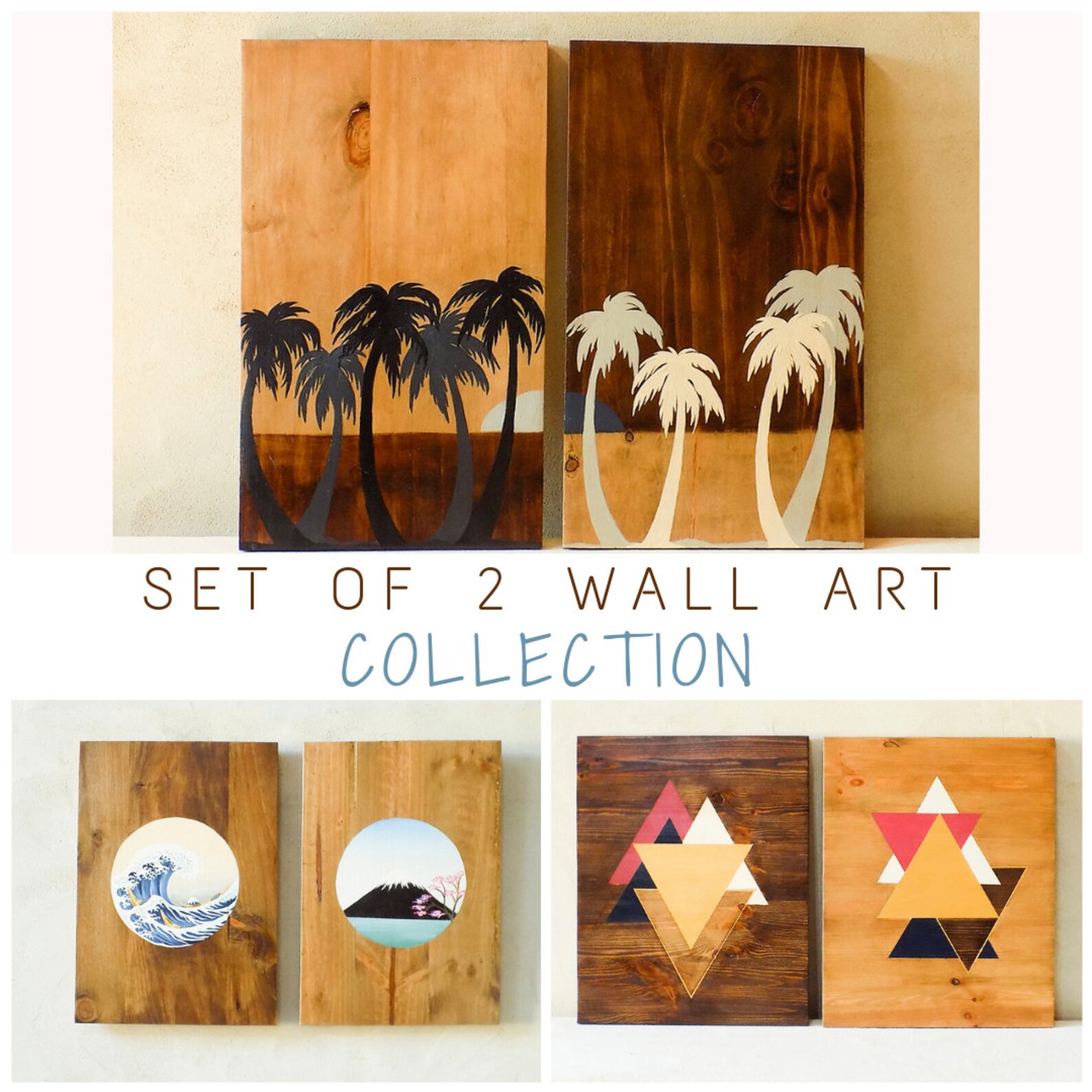 Modern Japanese Art Wood Wall Art Set of 2 Japanese Gifts Etsy Ireland