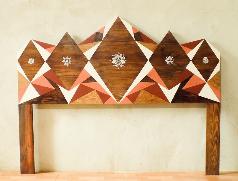 Geometric Headboard Wood double handpainted for original boho Etsy