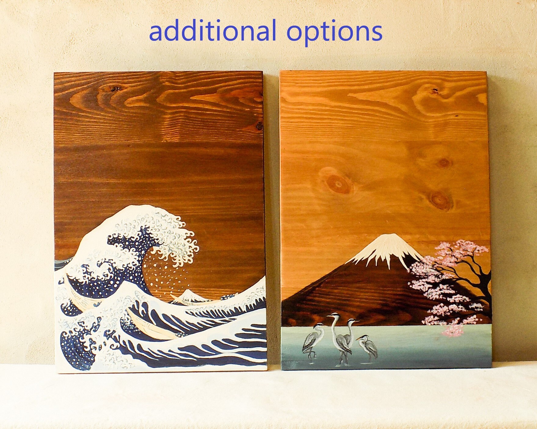 Japanese wood painting painting on wood Japanese wall art Etsy