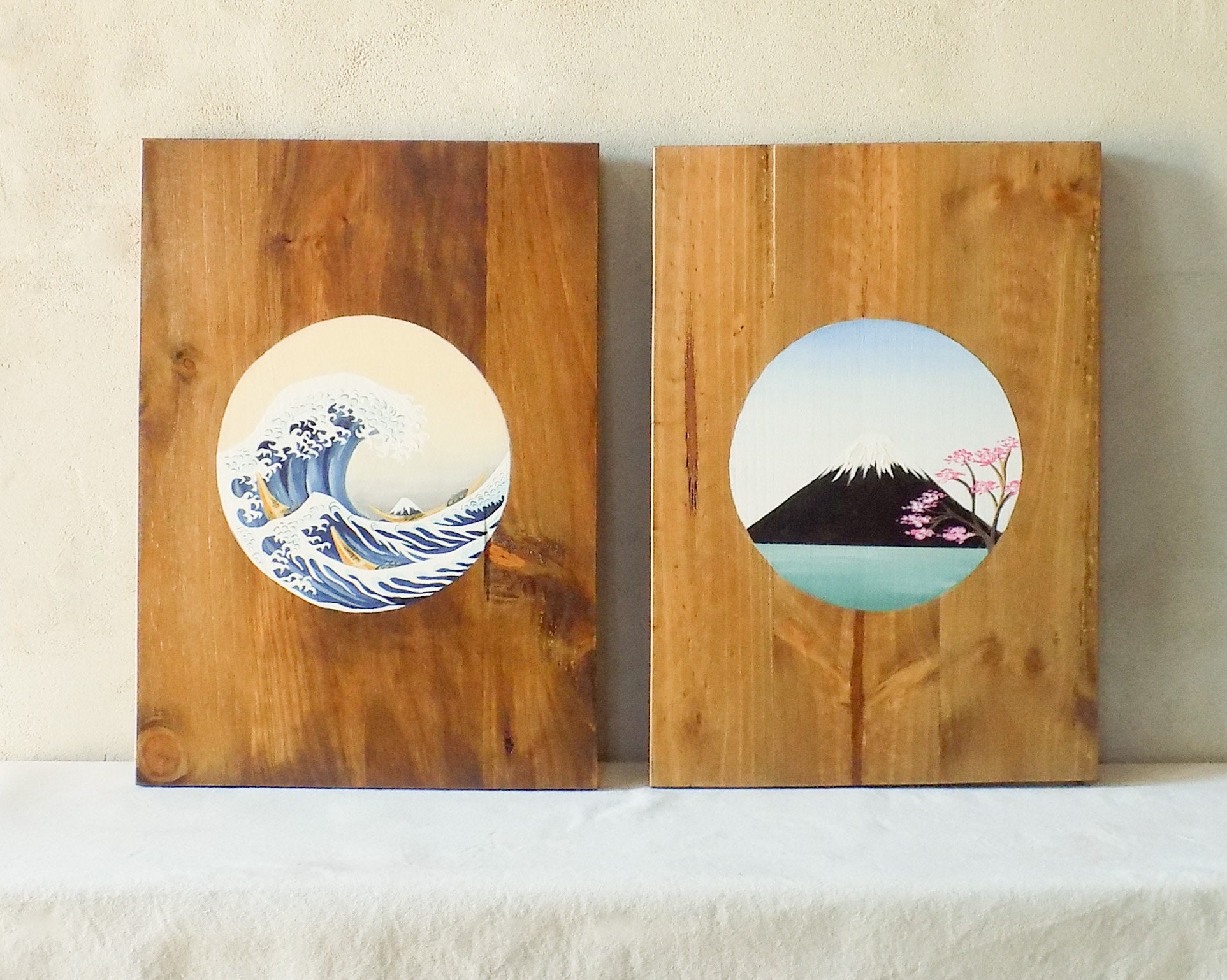 Japanese wood painting painting on wood Japanese wall art Etsy