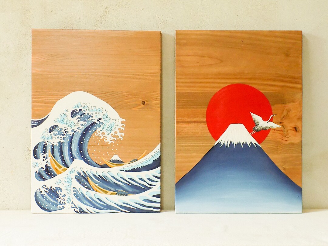 Japanese Art Wood Japanese Wood Wall Art Set Japanese Wall Etsy