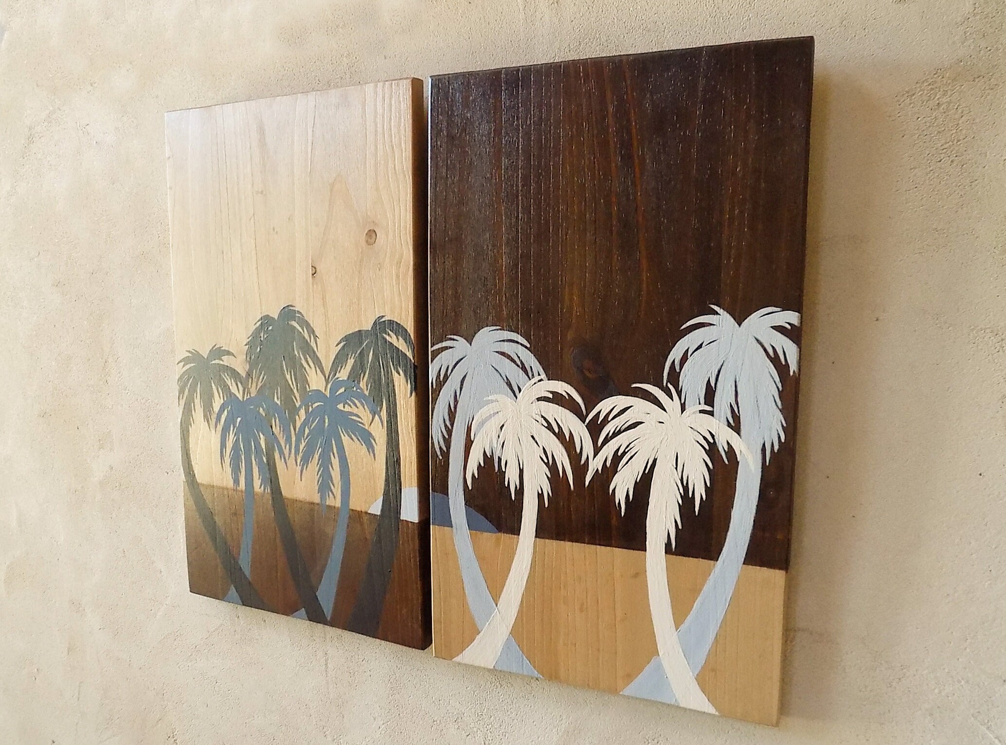 Palm tree wall art wood wall art set tropical modern wood Etsy