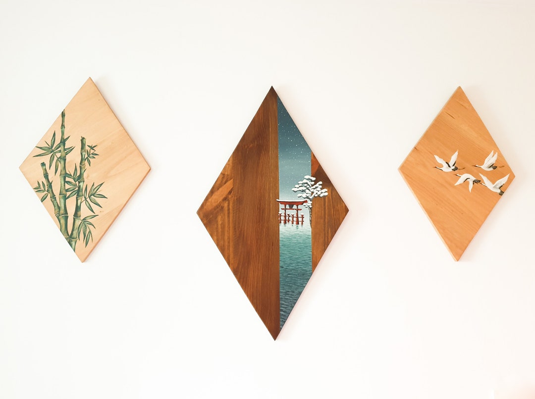 Japan Wood Art Japanese Wall Art Set of 3 Wood Wall Decor Etsy