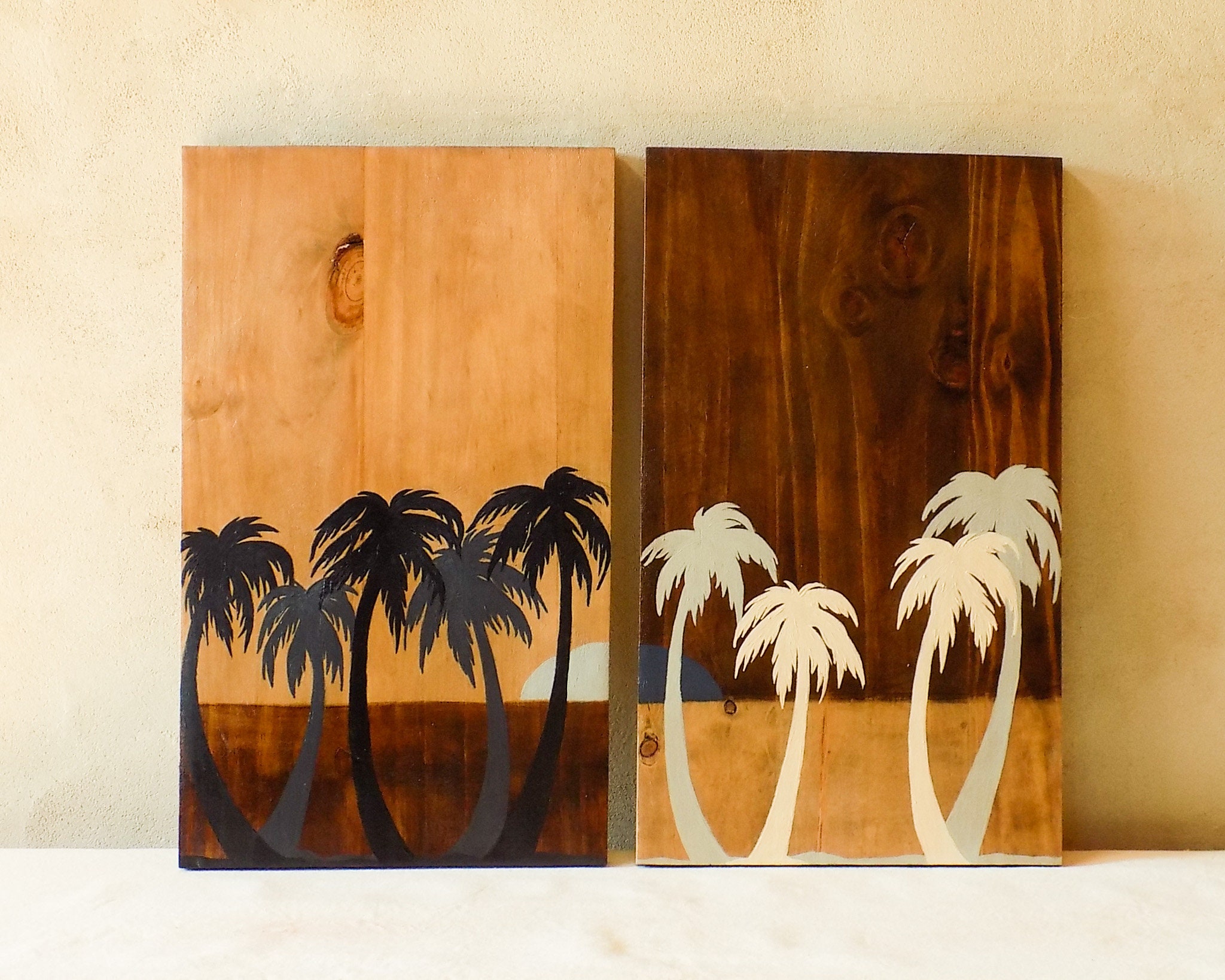 Palm tree wall art wood wall art set tropical modern wood Etsy