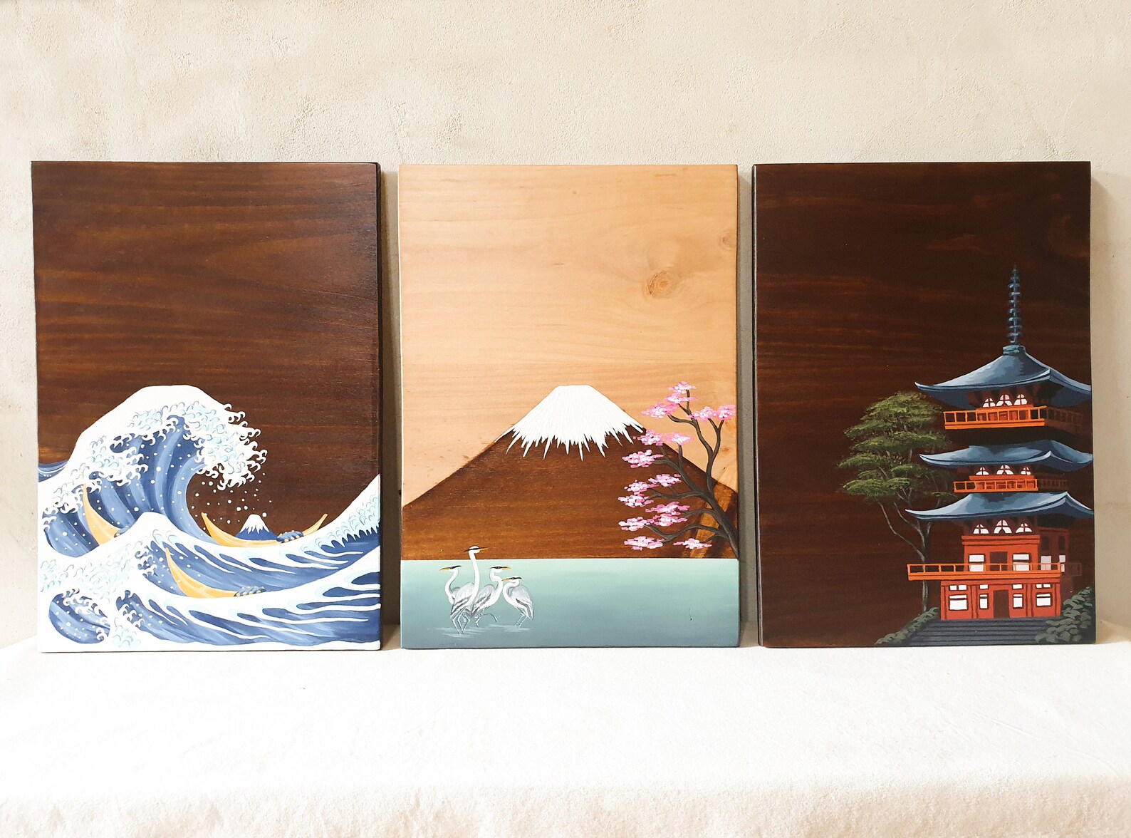 Wall art set of 3 Japanese Wood art living room wall art Etsy