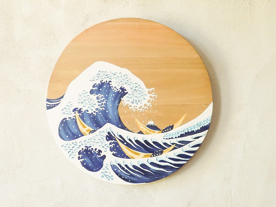 Japanese Art Work Wood Japanese Wave Wall Art Japan Etsy