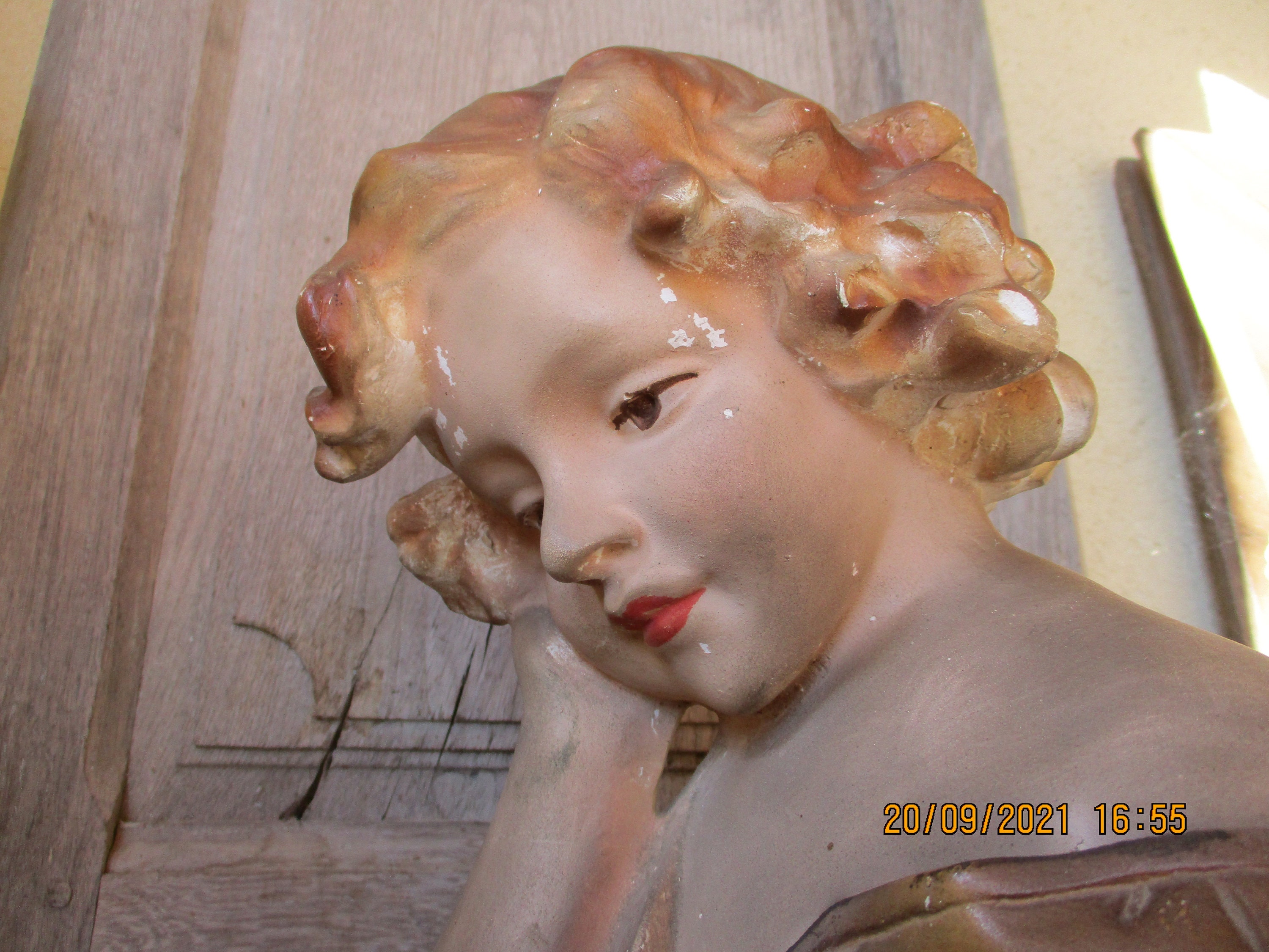 Mid-Century Modern Sculpture Bust of a Young Girl-NYShowplace