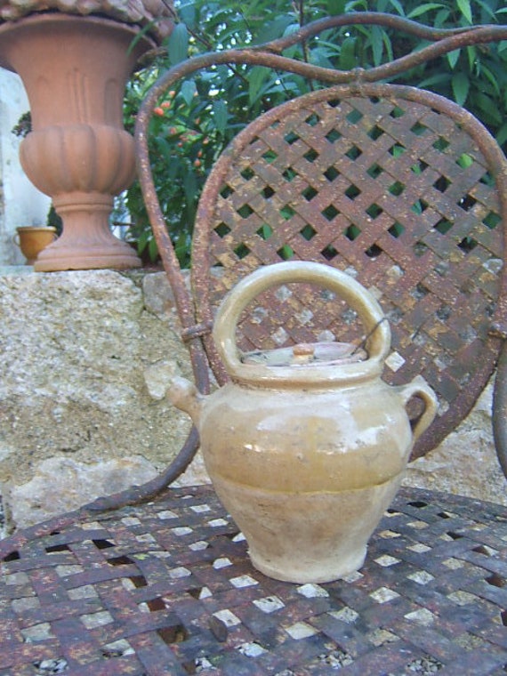 Ool Français Très Petit Glazed Jaune Pichet d'eau Gargoulette Poterie Provence