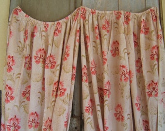 Antique Pair French Art Nouveau CURTAINS pink ily flowers Ca 1890 NAPOLEON III