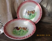 Antique 19th Century French earthenware Round deep Charger Dish PLATE Saint Amand manufactory HEN and ROOSTER pattern hand painted