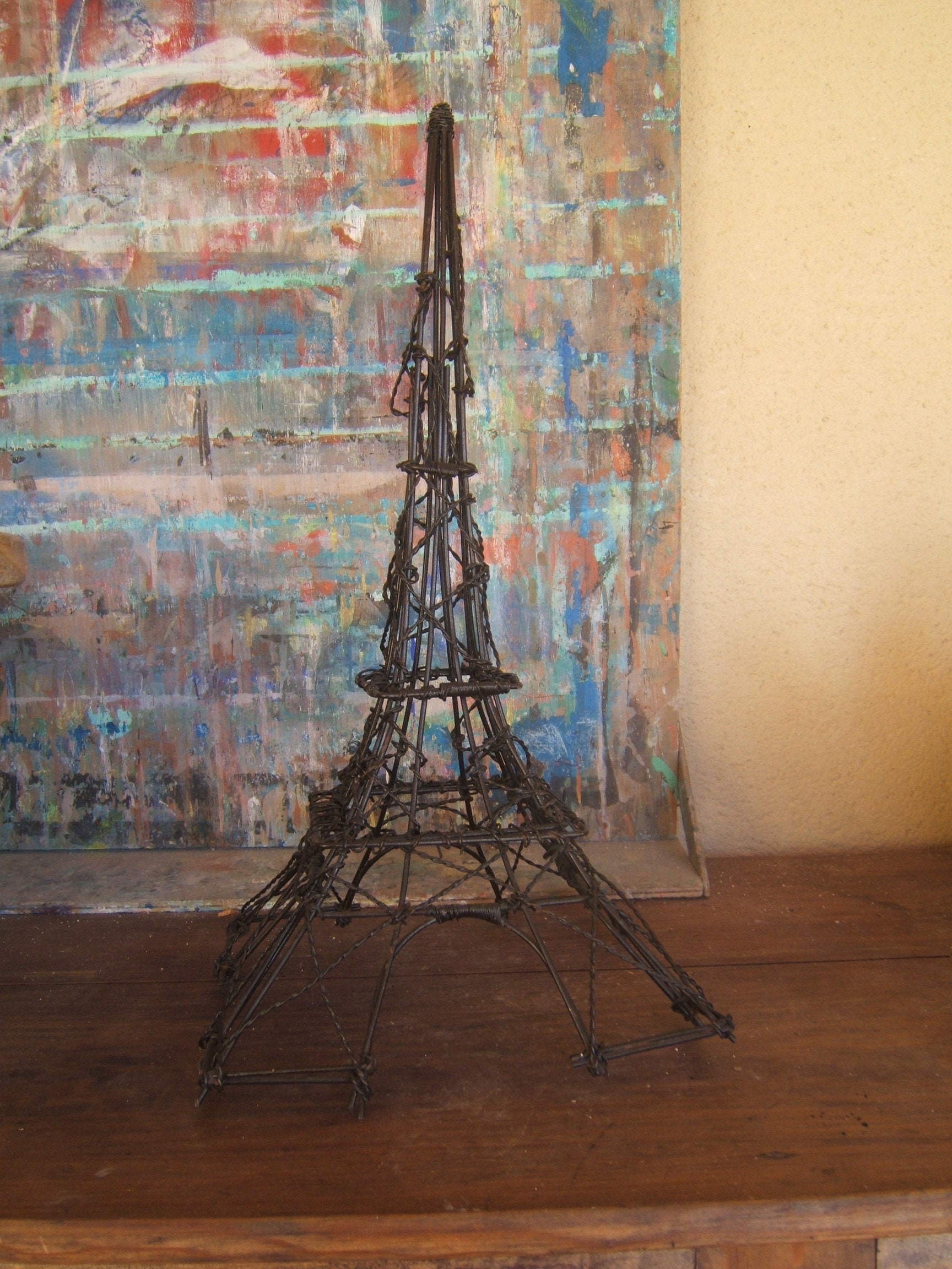 Antique Tour Eiffel Paris France Métal Fil Sculpture Art 20H Décor