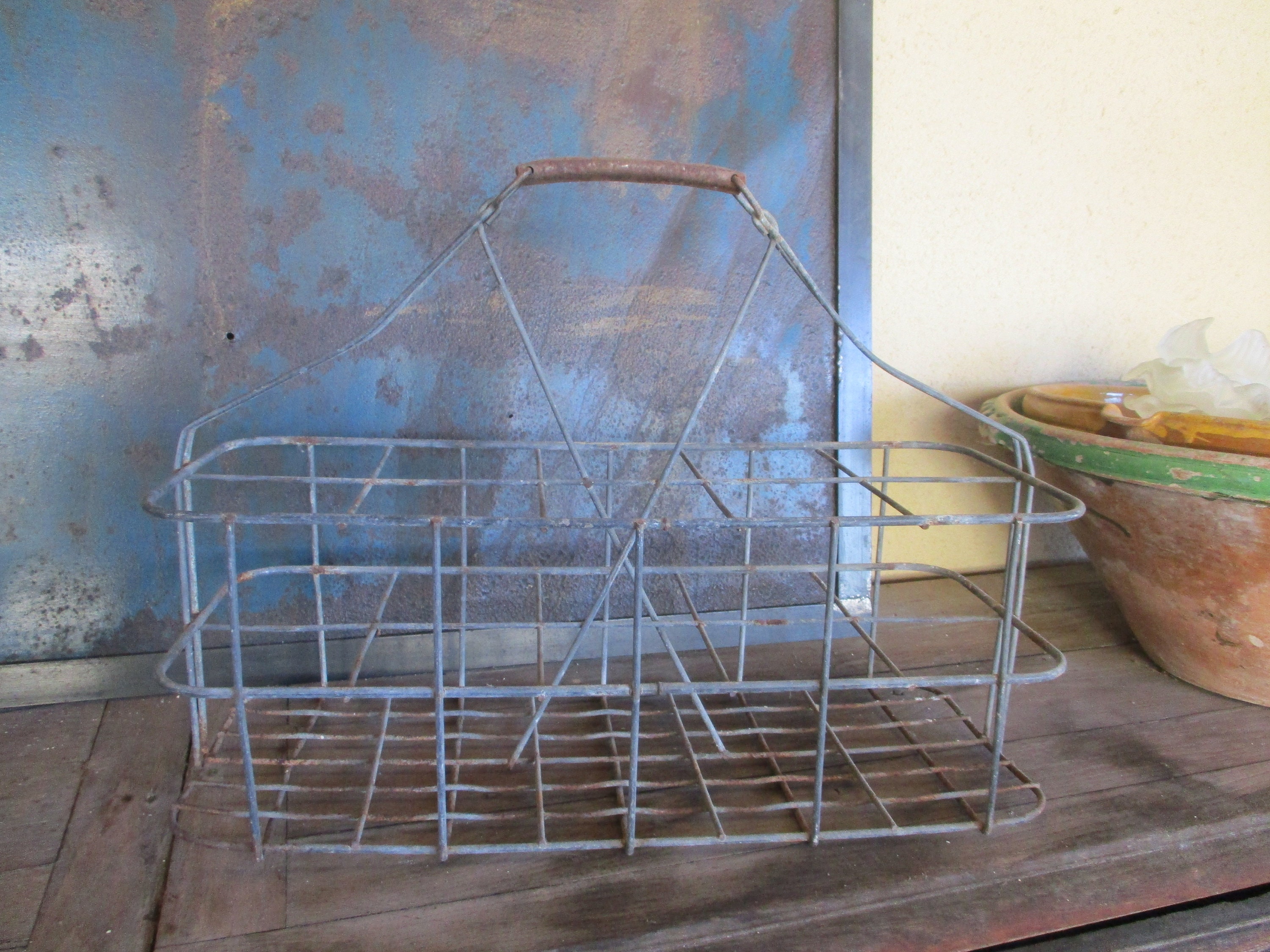 Galvanized French Antique WINE RACK BOTTLE . Bottle Holder. Rare