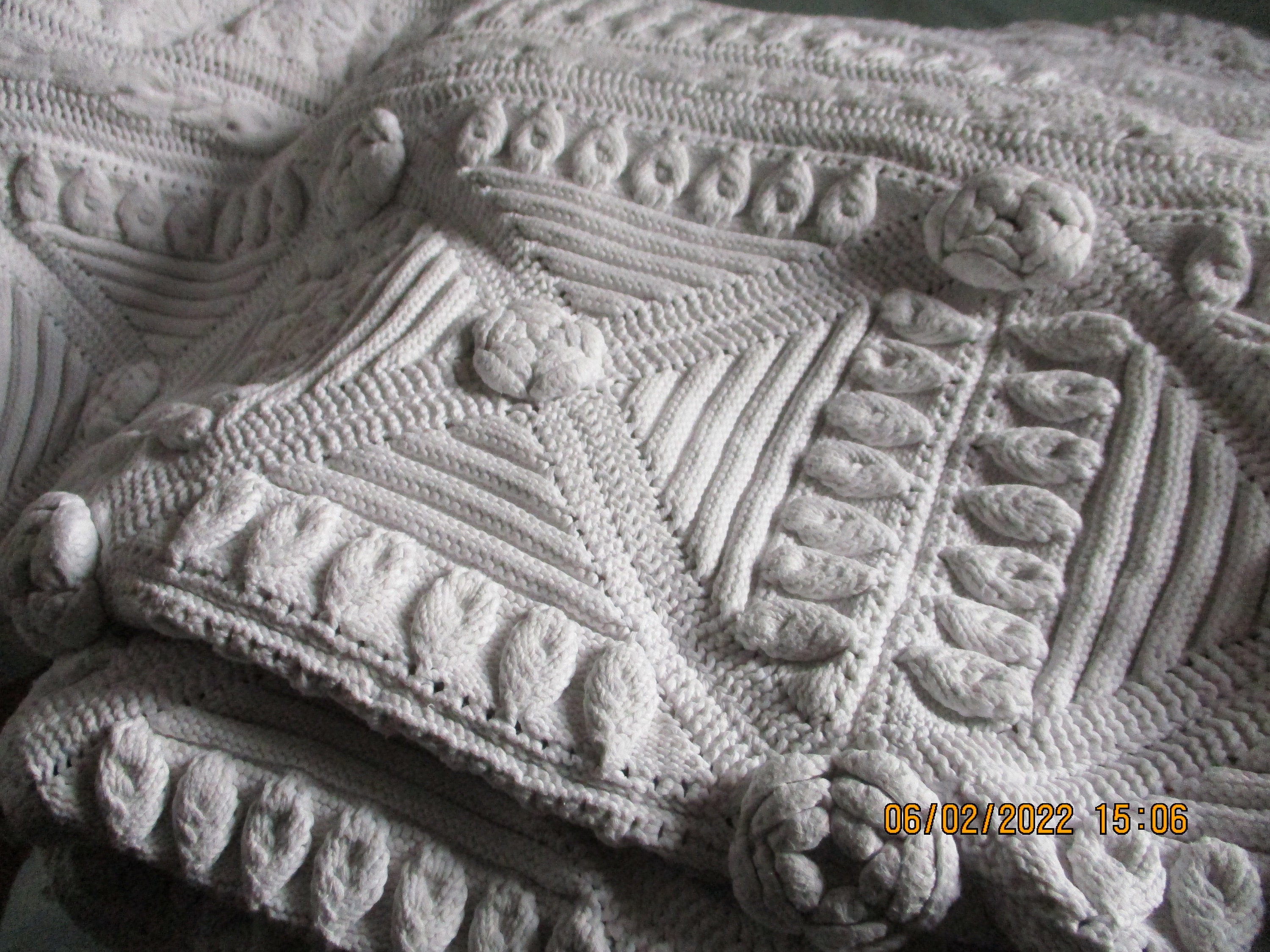 Antique Français Provence Couette en Coton Blanc Coverlet Bedspread Crochet Housse de Lit Tricoté Au