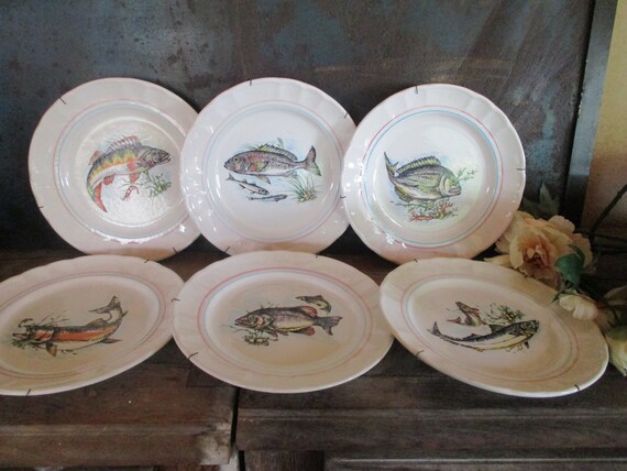 ヴィンテージ セラミック イタリアン フィッシュ ディナー プレート 6
