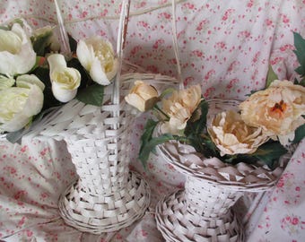 French Vintage WEDDING TWO White Wicker BASKET . Wedding day French touch