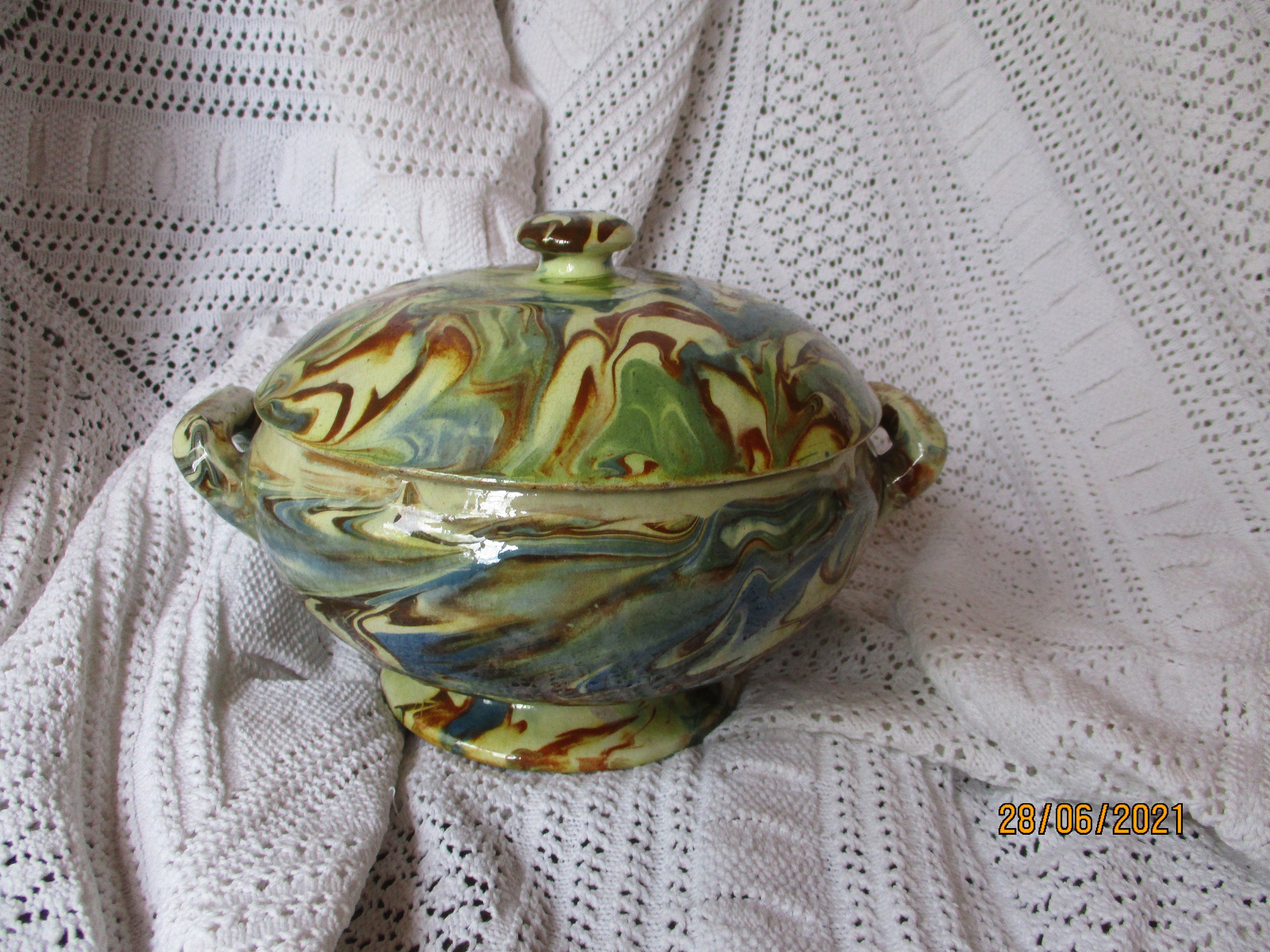 Antique Français Faïence Mixte Earth Glazed Tureen Ca 1940 France Provence Apt?