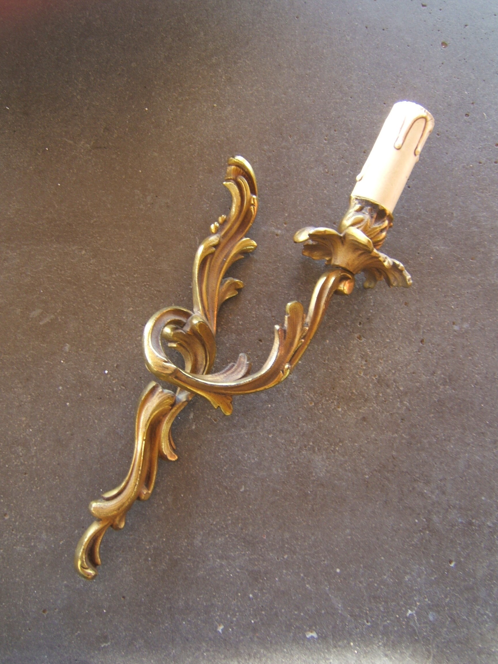 Antique Français Rococo Sconce C1900/1940 Candelstick Appliques Murales Or Une Tête