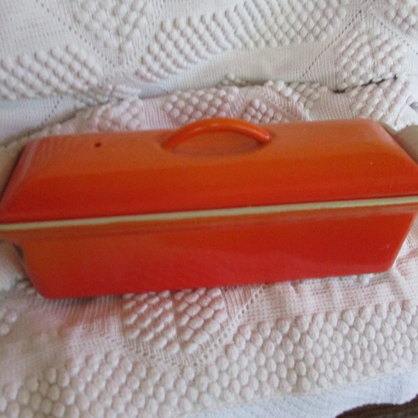 Vintage heavy TERRINE enameled cast iron Orange Stamped LE CREUSET 28. Pâté. Cakes Mold. Ca 1960/70