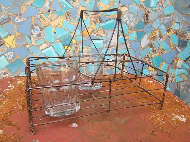Ancien Français Fait à La Main Wireware 6 Glass Carrier Rack Circa 1900