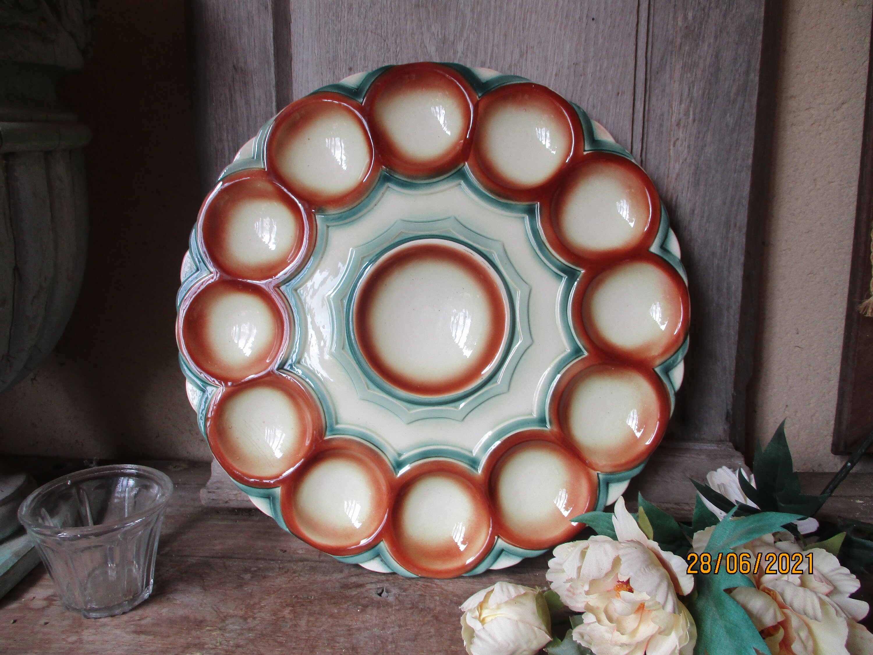 Antique Vintage Huge Design Art Deco Français Oyster Platter 1930 Sarreguemines