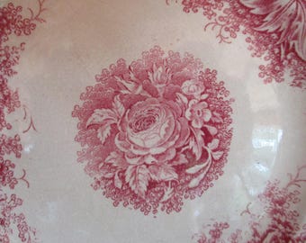 Rare antique French set earthenware 4 DESSERT PLATES 1  SOUP PLATe. Stamped JARDiNIERE Sarreguemines Circa 1900