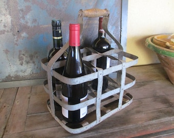 Porte-bouteilles Ancien – Métal Et Bois – Panier à Bouteille De Vin – Fabrication Française
