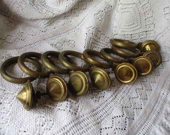 8 Antique french ORMOLU Château Curtains RINGS c1930 Art DECO pointed cabochons