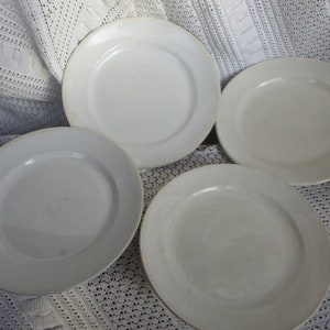 Antique 19th Century earthenware 4 dinner White/cream PLATES 2 stamped Pexonne and 2 stamped Moulins des Loups manufactory