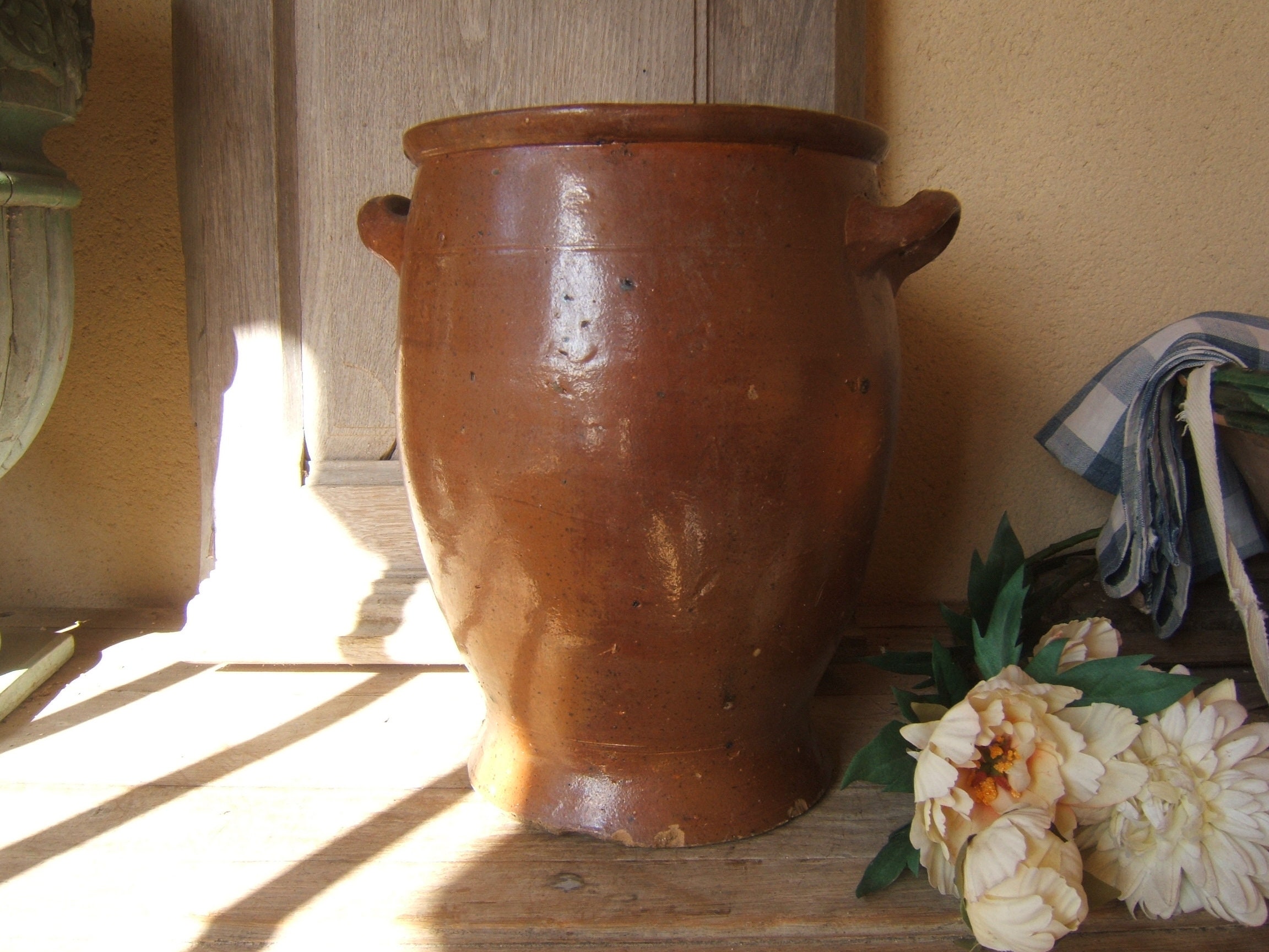 Rare Antique Français Brown Glaçure en Terre Cuite Confit Pot Pot Pottery Vers 1850 Sud-Ouest