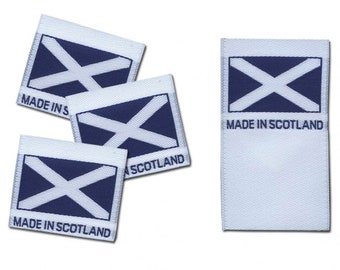 Etiquetas tejidas fabricadas en Escocia.