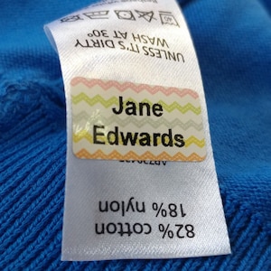 120 x Funky Just Stick Name Labels. Stick on Clothing Labels and Tags for School Uniform. No Sew! No Iron! Just Stick!
