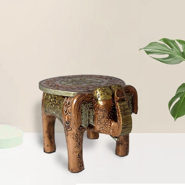 Sgabello elefante in legno Tavolo elefante in rame Sgabello decorativo Sgabello in legno Supporto in legno sgabello indiano Miglior regalo per la casa Decorazione elefante