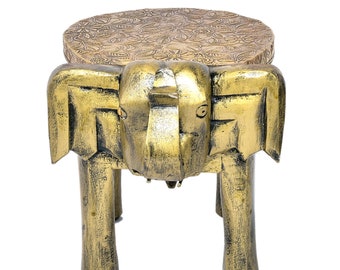 Wooden Elephant Table, Brass-Fitted Elephant Stool, Small Side Table, Flower Pot Stand , Baby Sitting Stool for Home Decor, Livingroom Decor