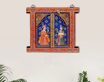 Wooden Jharokha Traditional Wall Mounted Jharokha Mirror Frame in Door Style Hand painted Window Frame Indian Wall Frame Jharokha Wall Decor