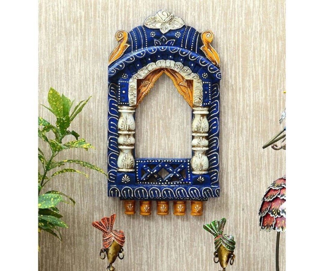 Traditional Wooden Jharokha Wall Decor Hand Carved Indian Wall Mirror Frame Rajasthani Style ...
